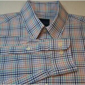Charleston Threads Shirt Mens Medium Blue Plaid Check Button Down Long Sleeve